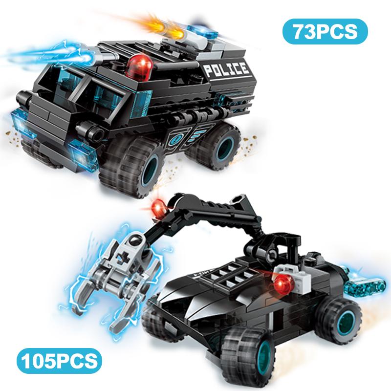 8 In 1 Police Station Command Truck Model Building Blocks City Helicopter Bricks Kit Educational Toys for Children