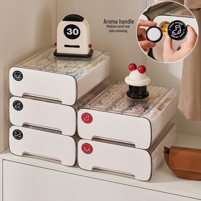 Cream Underwear Storage Box: Divided Drawer Organizer for Bras & Socks, Perfect for Dorms & Wardrobes.