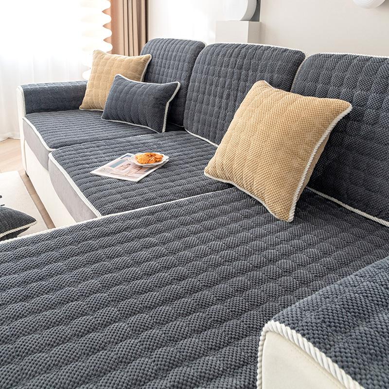 Sofa Sofa Høst og Vinter Fortykket Fleece Sklisikre Seteputer Fire Årstider Universell Stue Skinnsofa Trekk Håndkle