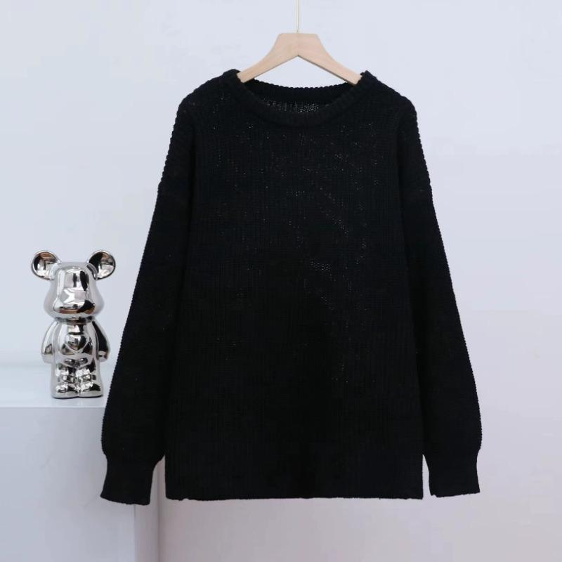 Jesienny Luźny Sweter Dzianinowy Pulower Casual dla Kobiet Moda Nowy Długi Rękaw Okrągły Dekolt Zimowe Swetry Kobiety Elegancki Gładki Ciepły Dzianinowy Sweter 25722