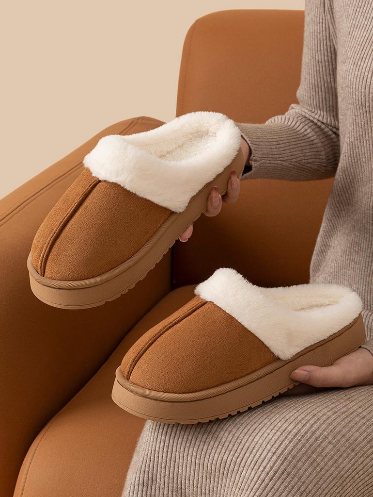 Papuci de casă de iarnă din bumbac, papuci de cuplu plușați, călduroși, cu talpă groasă antiderapantă