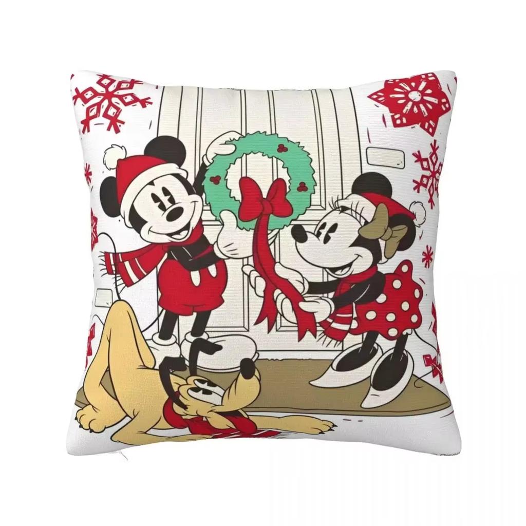 2026 Nové Vánoce Veselý Kreslený Mickey a Minnie Oboustranně Tištěný Čtvercový Povlak na Polštář Ložnice Obývací Pokoj Povlak na Polštář