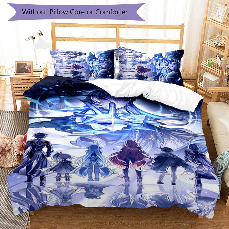 3pcs Genshin Impact Navelette pattern bedding set duvet cover set includes duvet cover &pillowcases, perfect all season bedroom decoration & gift