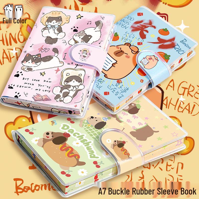 A7 Cute Cartoon Pocket Notebook - Portable Notepad with Plastic Cover for Office & Kindergarten Prize