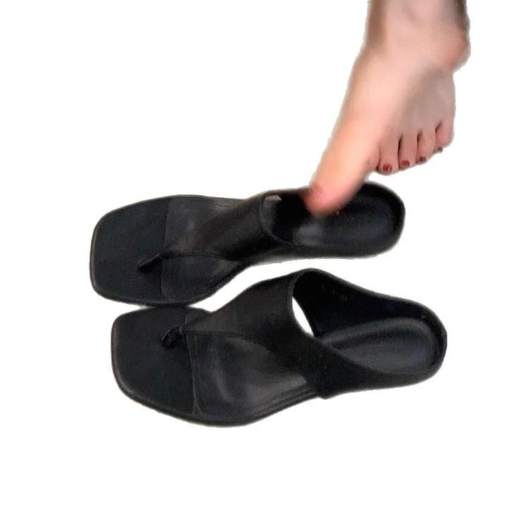Sheepskin version~ outer wear retro high heels women's head open-toed sandals simple temperament thin heel flip-flops shoes
