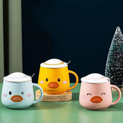 Cartoon Duck Hooded Duckling Cup Ceramic Cup With Porcelain Lid Student Gift Cup Couple Mug Creative