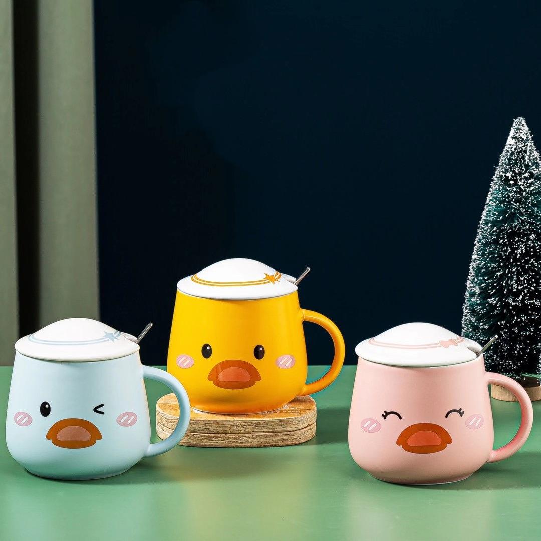 

Cartoon Duck Hooded Duckling Cup Ceramic Cup With Porcelain Lid Student Gift Cup Couple Mug Creative 301-400ml