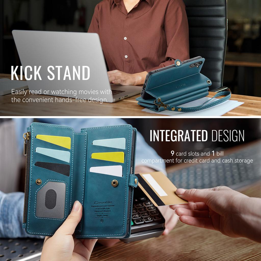 For Samsung Galaxy A14 5G Case CASEME C39 RFID Blocking Zipper Wallet Stand Leather Cover with Strap