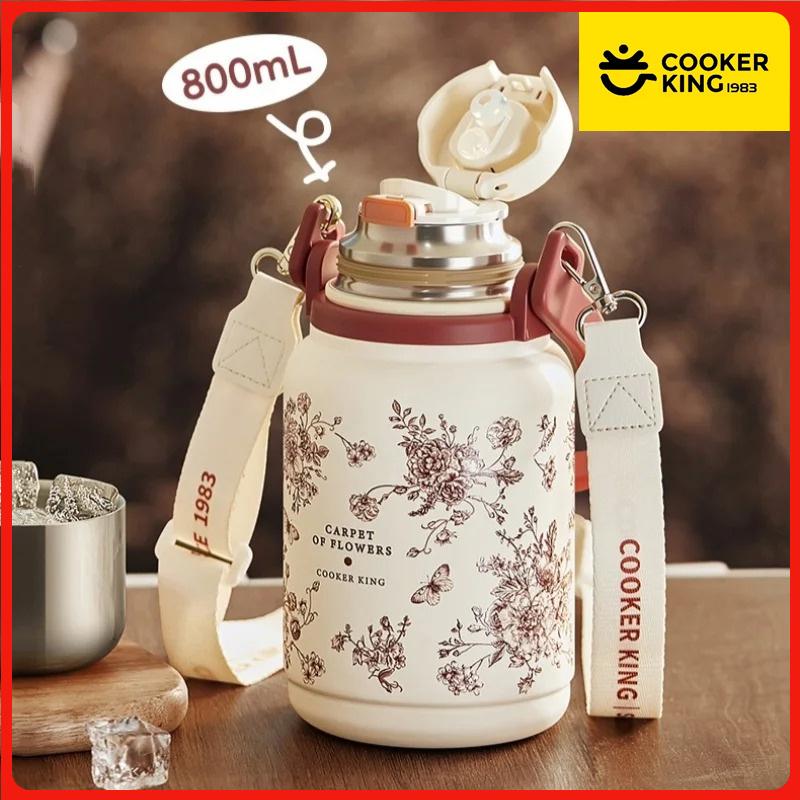 COOKER KING Thermos Large Thermos Coffee Cup Straw Cup Insulated Bottle Stainless Steel Thermos Hot Thermos Sports Insulated Cup