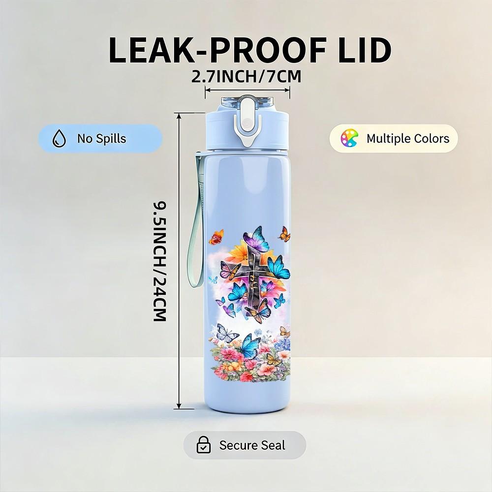 1PC Vintage Gift Bottle Floral Collage Print 750ml Color Plastic Sports Water Bottle Leakproof Flip Straw Lid Suitable for Sports Office Home Use