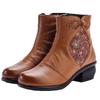 Autumn and Winter Ethnic Leather Martin Boots Thick Heel Warm Side Zipper Non-slip Flower Round Head Boots