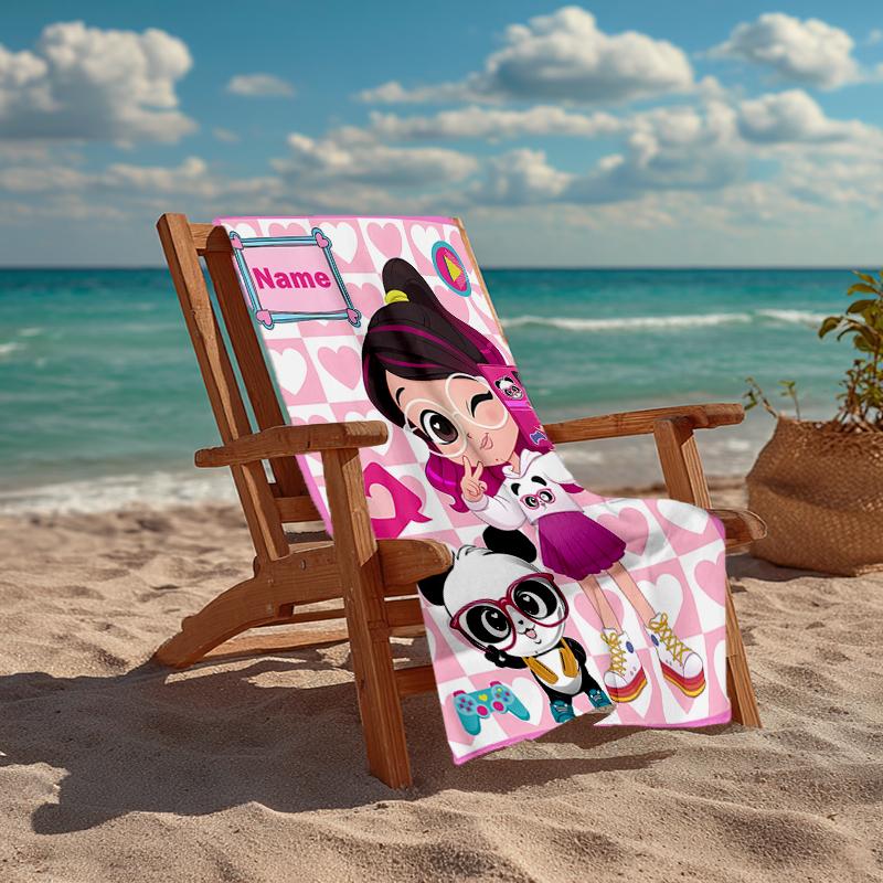 Custom Name Ultra-Soft Beach Towel with Luluca Panda Theme,Ideal for Pool - Camping, Diving - Perfect Travel Essential, Vibrant Beach Towel.