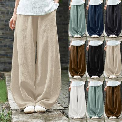 Damenmode Baumwolle Leinen Lose Casual Solid Color Hose mit Taschen
