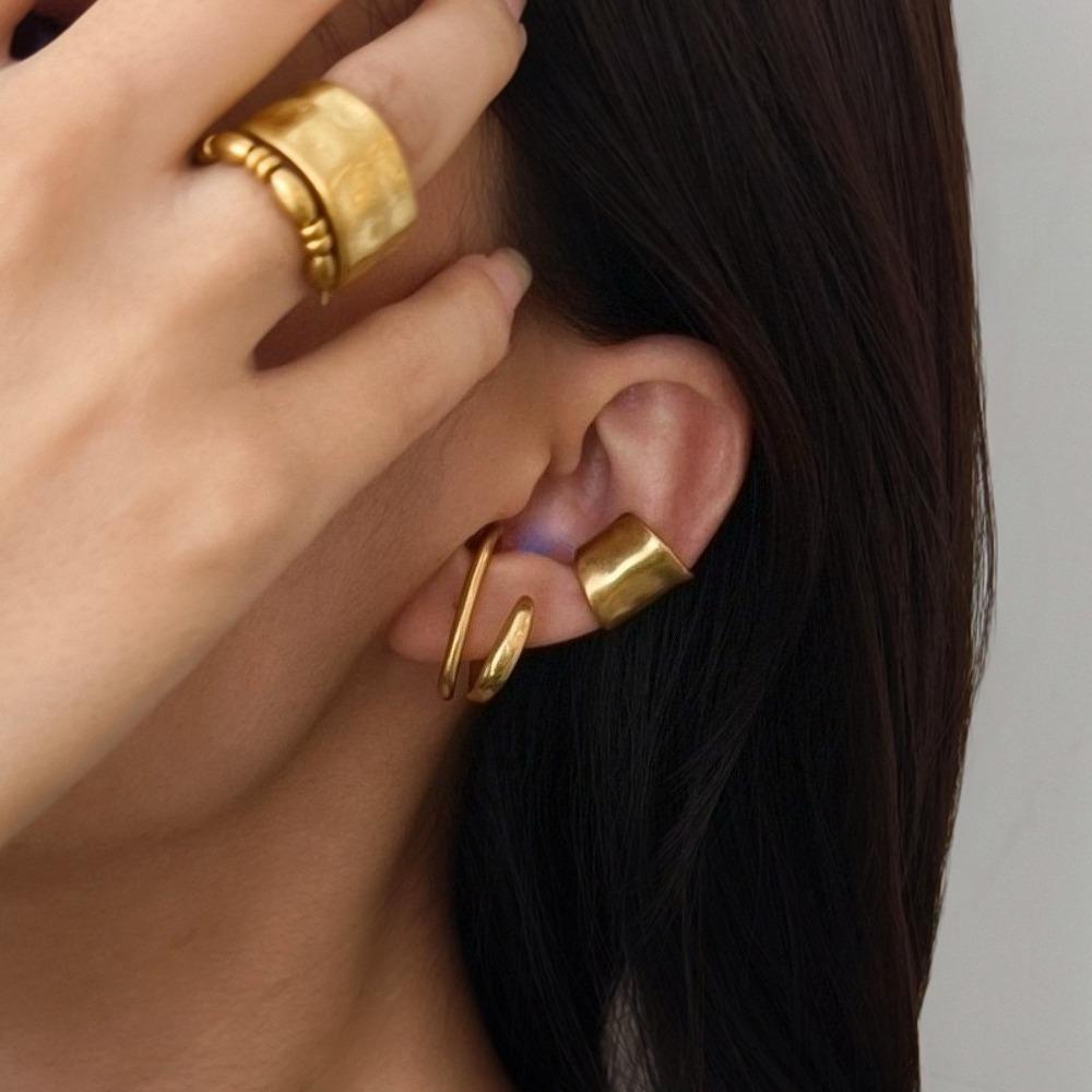 1Pc Ear Cuff Earrings Non-Piercing Double Layer Cuff Ear Clip Earring for Women Fake Cartilage Simple Y2K Jewelry