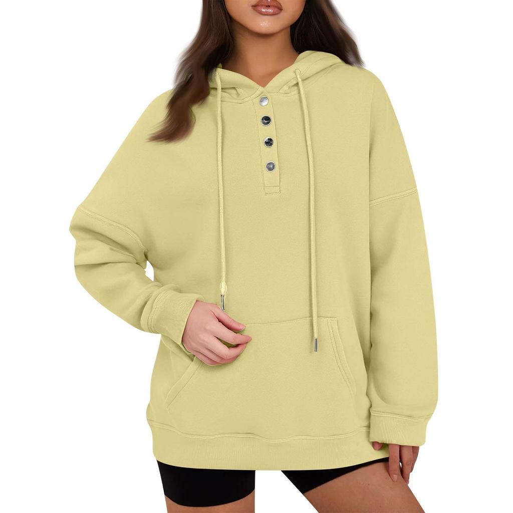 Women's Pullover Hoodies Tops Casual Button Down Long Sleeve Pocket Sweatshirts