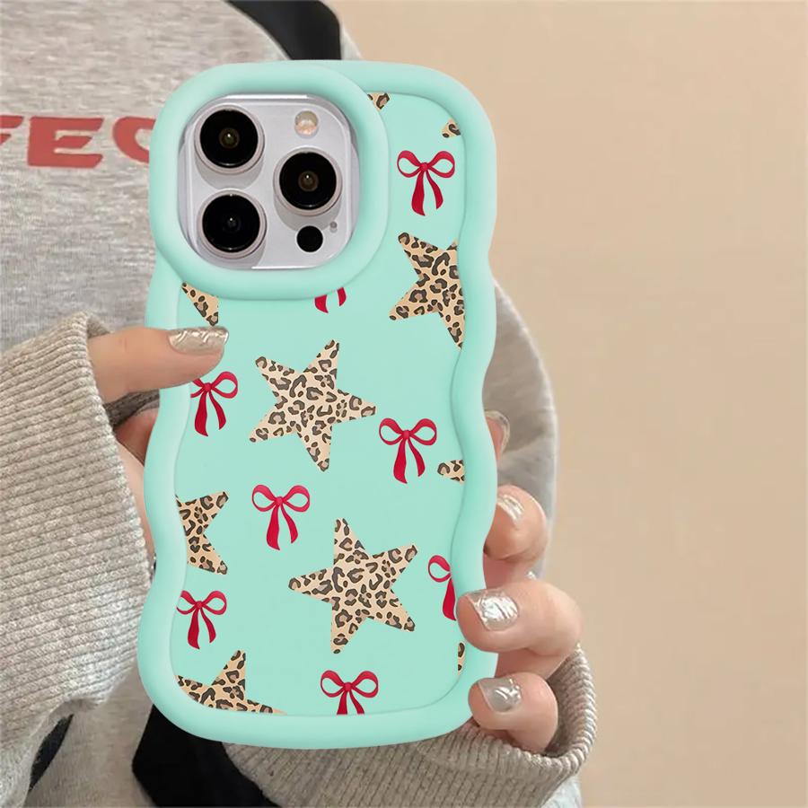 Case for iPhone 8 14 16 Pro Max 12 15 Plus 11 13 17 Air XR Soft Phone Cover Leopard Love Star