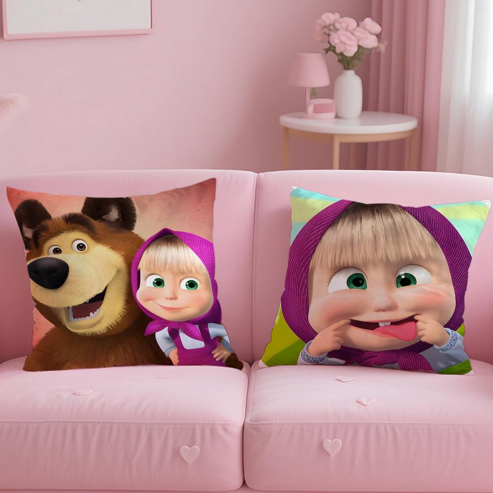 Klassische Zeichentrickfigur Mascha und der Bär Kissenbezug Weich Leicht zu waschen Kissenhülle Vielseitig für Sofa Bett Reise und Büro