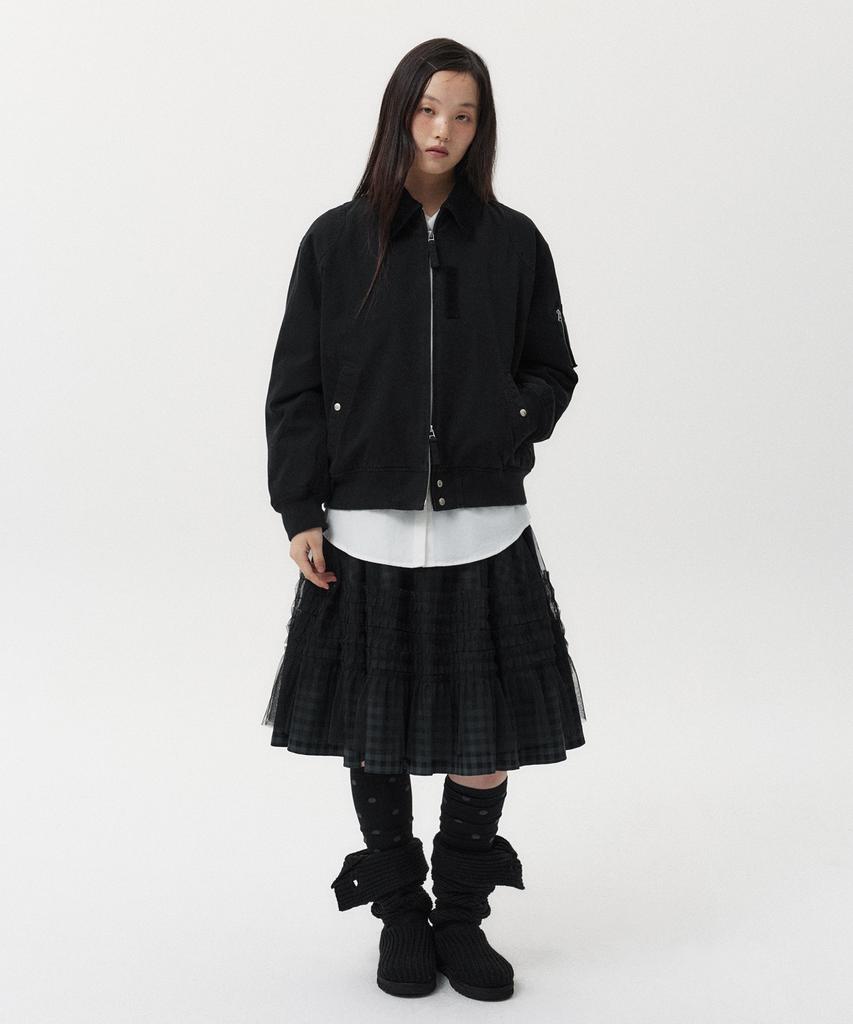 Ohesio Layered Sheer Frill Skirt, Khaki Check