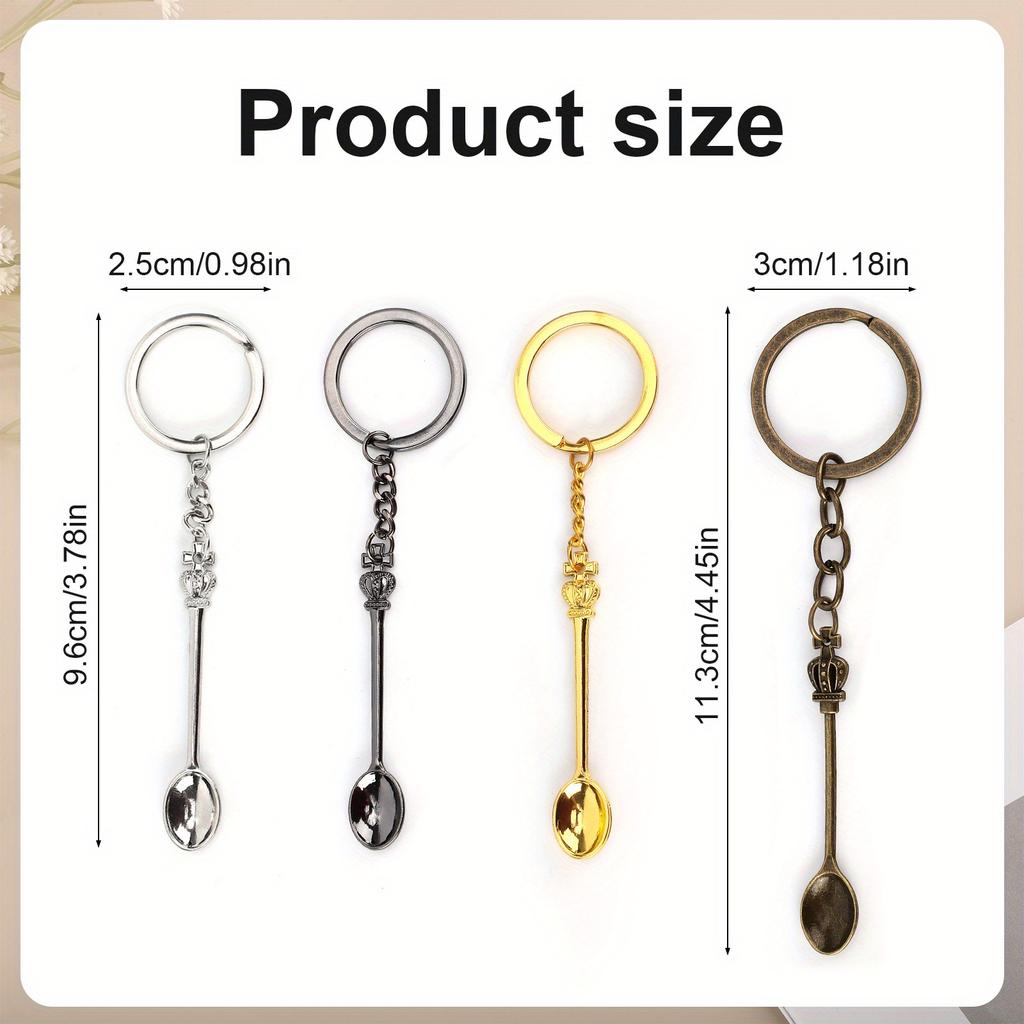 Mini Crown Spoon Keychains - Zinc Alloy, Elegant King & Queen Crown Design, Perfect for Jewelry Making & Tea Accessories, Keychain Accessories