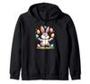 Lustiges und süßes Osterhase jongliert bunte Eier Kinder Jungen Reißverschluss Hoodie.