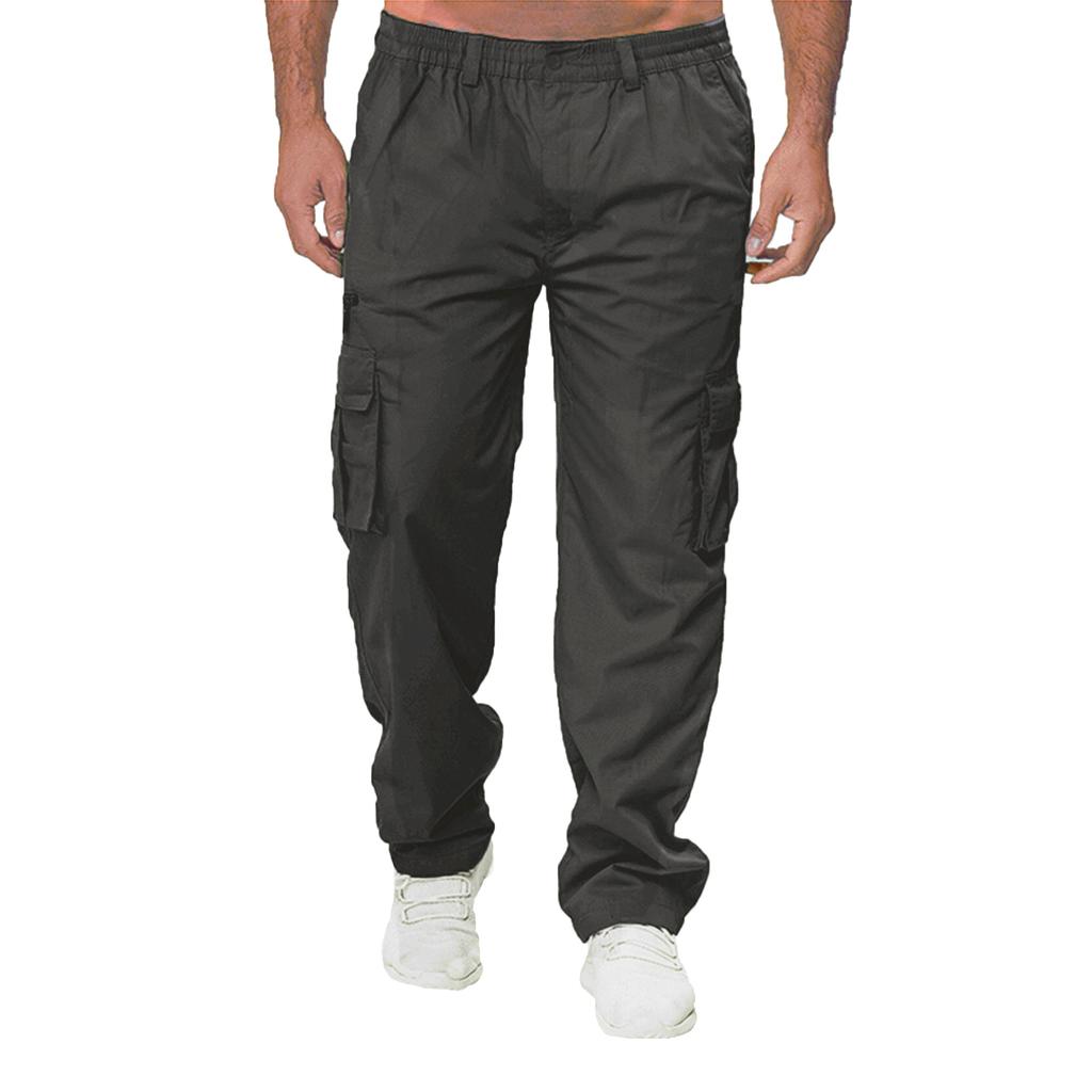 Men's Spring and Autumn Solid Straight Legged Cargo Pants Casual Multi-Pocket Long Pants Loose Fit Outdoor Fitness Trousers