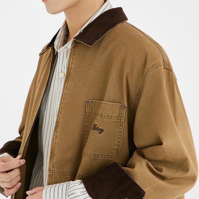 American Tooling Jacket Men'S Spring Trendy Brand Youth Pure Cotton Stand-Up Collar High-End Casual Khaki Jacket Outdoor