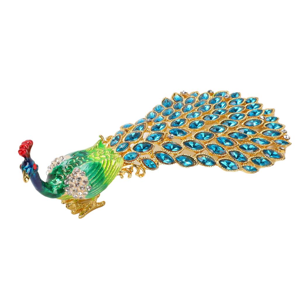 Peacock Jewelry Box for Rings Earrings Metal Collectible Mini Peacock Figurine Jewelry Organizer with Rhinestones for