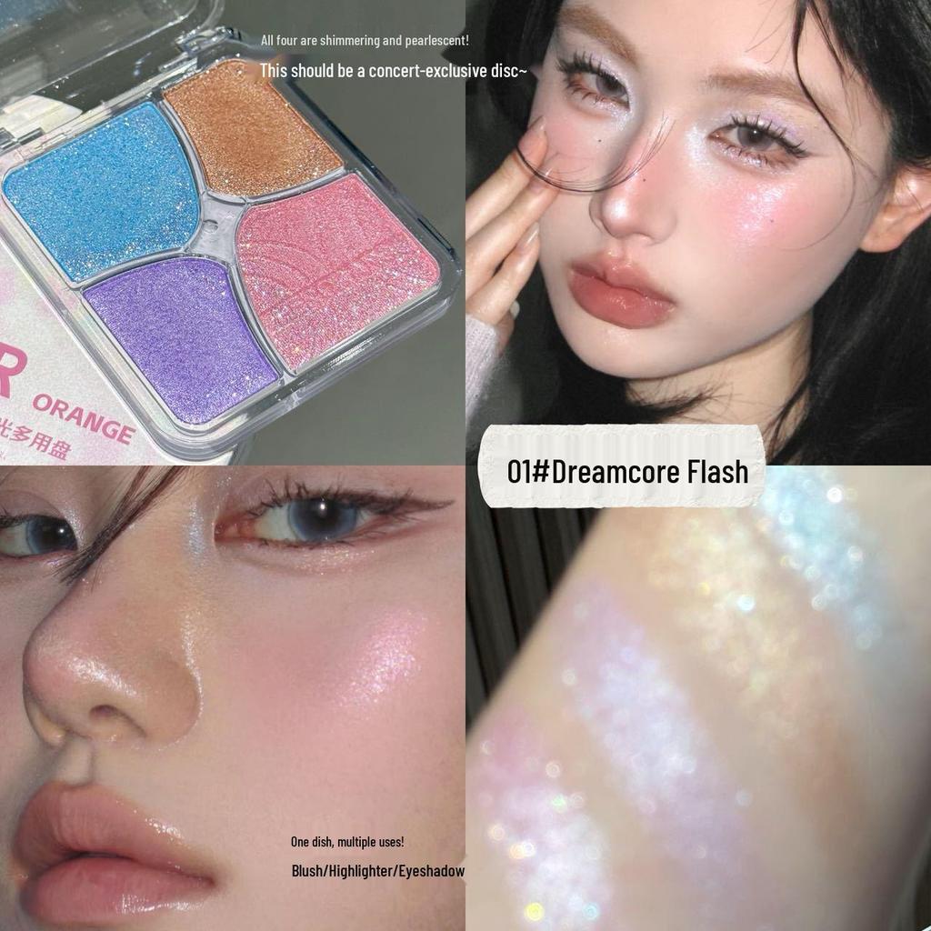 HERORANGE Four-Color Shimmer Highlighter & Eyeshadow Palette