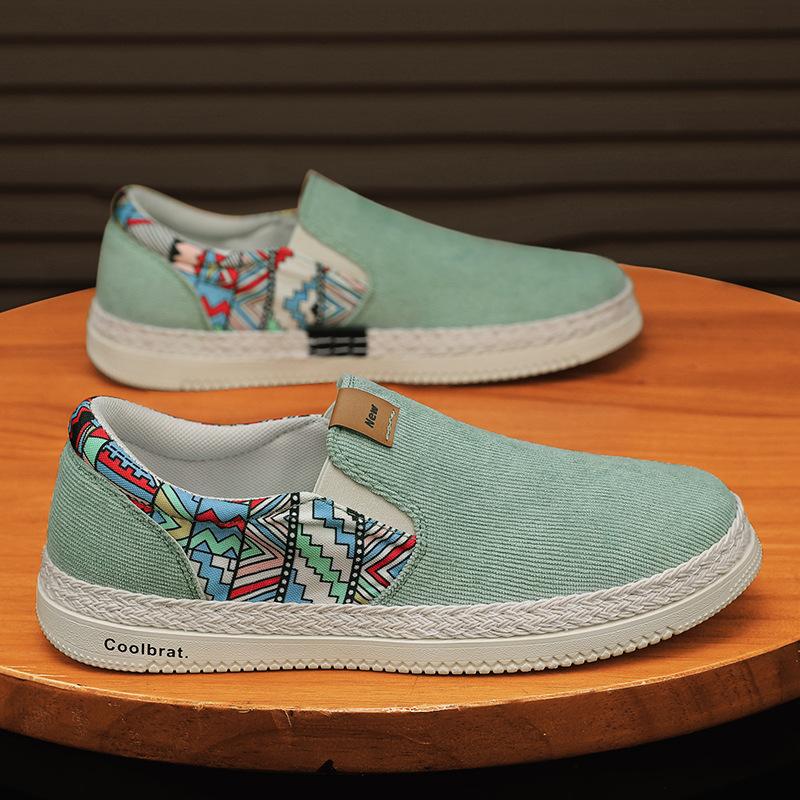 Men's casual shoes corduroy low-top fisherman shoes canvas shoes board shoes men's one-pedal lazy shoes cloth shoes trendy men's shoes