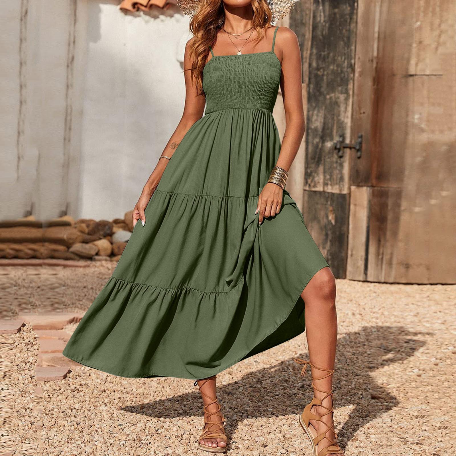 Women s Casual Printed Strapless Maxi Dress with Tiered Skirt and Smocked Bodice for Relaxed Everyday Wear XXL