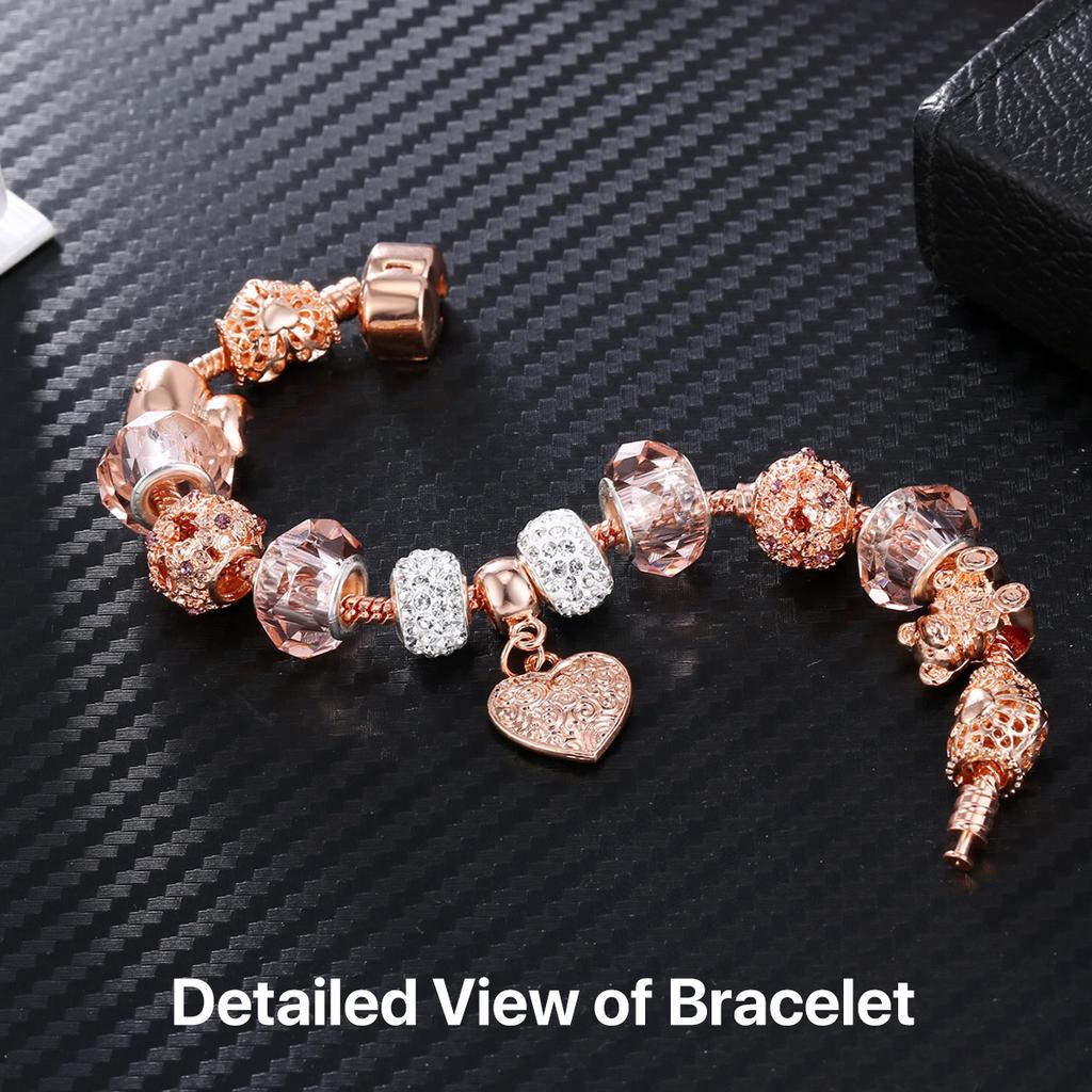 Roségoldene herzförmige Charm-Armbänder, Modeschmuck, Perlenarmband, Geburtstag, Weihnachten, Geschenke für Mädchen und Frauen