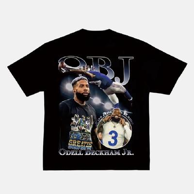 2025 Summer Muc Nfl Star Obj Portrait Print American High Street Heavyweight Short-sleeved T-shirt with a Small Collar Retro Top