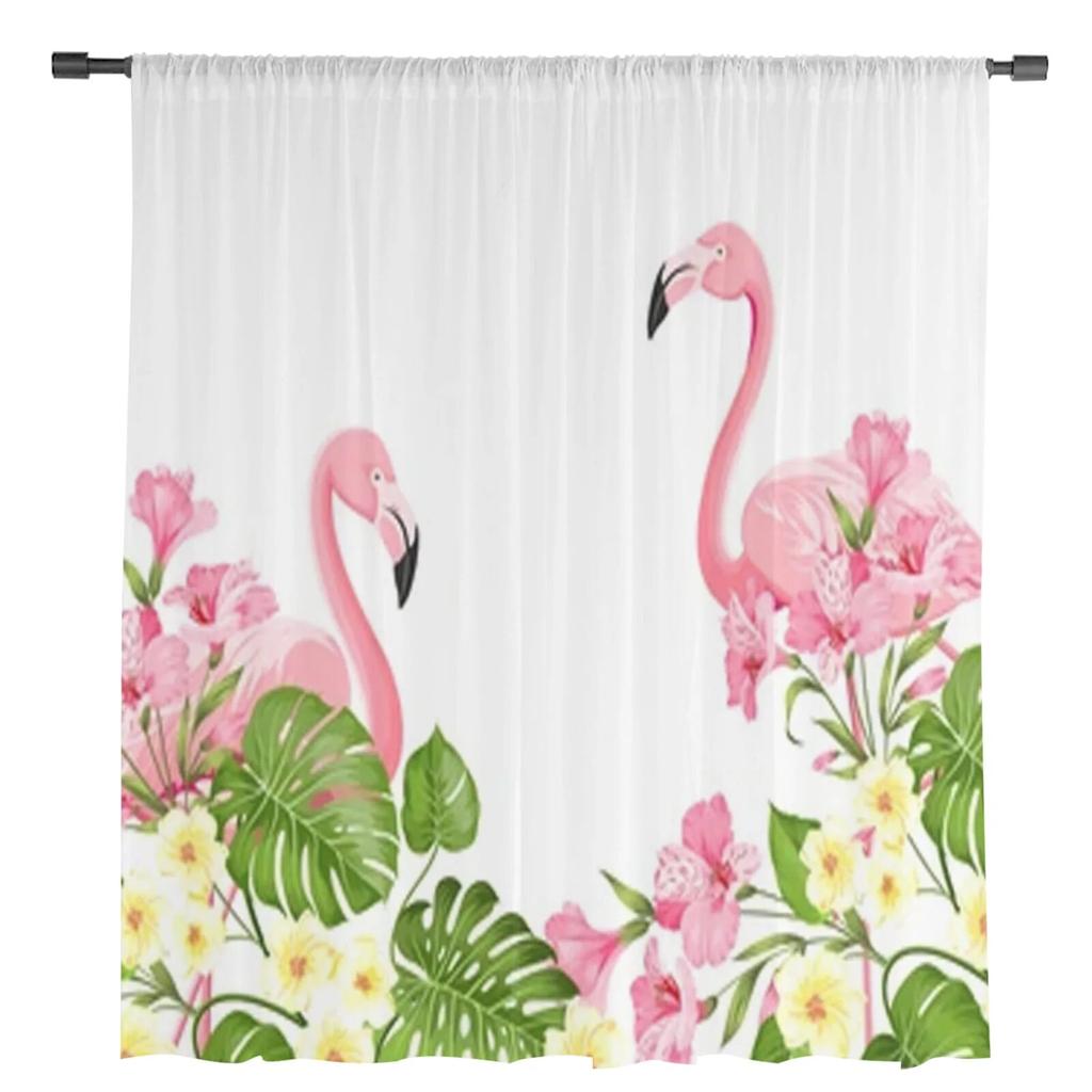 Flamingo Bird And Plumeria Flowers Sheer Curtains Bedroom Voile Curtain Living Room Window Sheer Curtains Kitchen Tulle Drapes