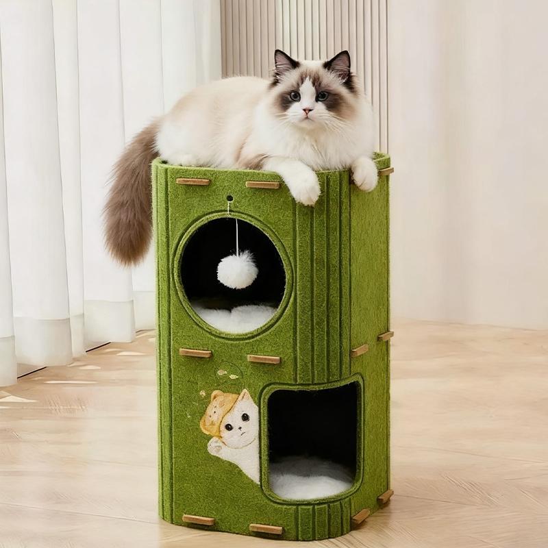Cat House Villa Felt Wear-Resistant Cat House All-Season Multi-Layer Warm Cat Climbing Frame Lint Remover And Scratching Board