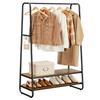 VASAGLE Clothes Rail, Heavy-Duty Clothes Rack with 2 Shelves, 6 S-Hooks, and Steel Frame for Bedroom, Industrial, Rustic Brown and Black