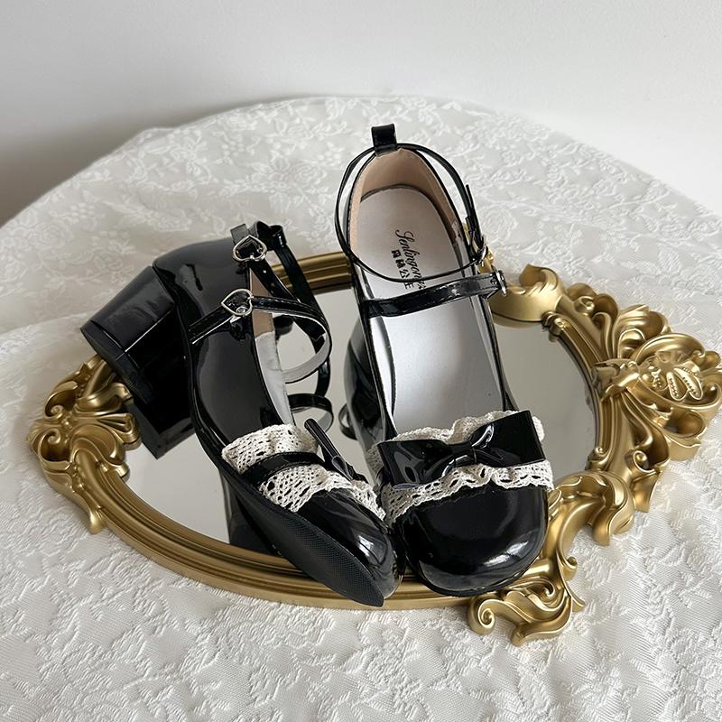 

New Fashion Women s Causal Mary Jane Shoes Sweet Princess Ladies Lace Uniform Shoes Wedding Party Lolita Woman High Heel Shoes 34