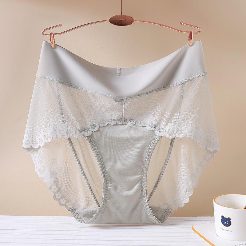 Women's Briefs Lace Sexy Breathable Seamless Ice Silk High Waists Satin Large Size Underwear