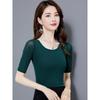 Round Neck Short Sleeve Tshirt Thin Mesh Bottoming Shirt Women's Elegant New Solid Color Half Sleeve Mesh Tops Mujer Camisetas