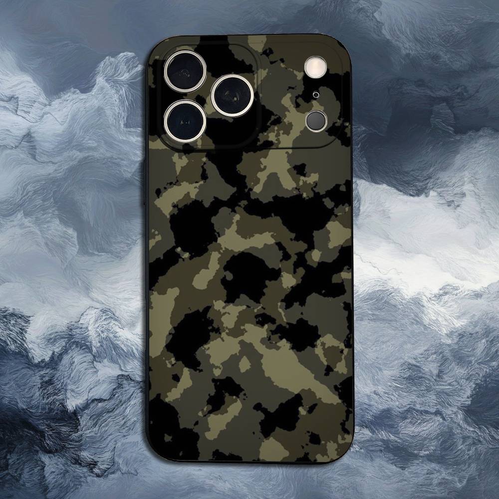 Fashion Camouflage Case For iPhone 15,16,12,14,17,13,11,Plus,Pro Max,8,7,XR,SE,XS,X,Mini,Soft Silicone Black