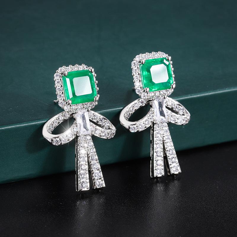 

Jewelry Copper Bottom Gold-Plated Simulation Treasure Retro Bow Earrings Earrings Main Stone 8 * 8