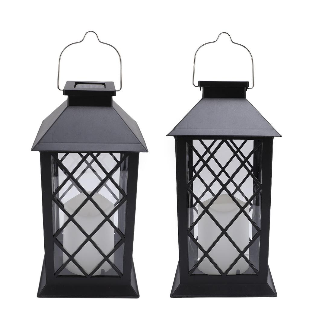Yard Lantern Black Vintage Metal Hanging Solar Lantern with PVC Lampshade for Outdoor Garden Decoration