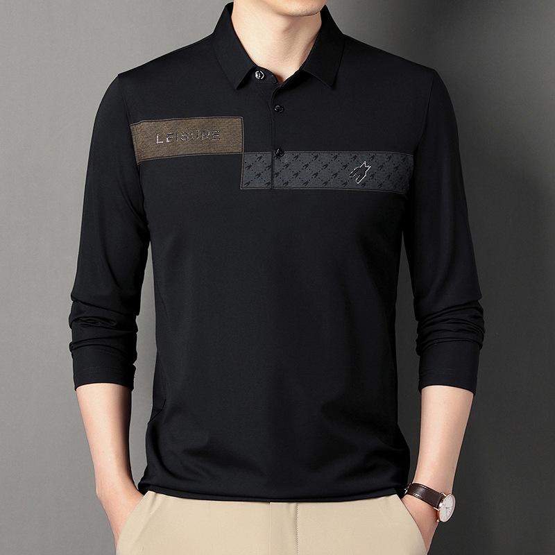 Long-sleeved T-shirts for Men, Thin, Autumn New Style, Printed Loose T-shirts for Young and Middle-aged Men, Business Men's T-shirts