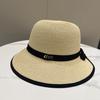 Elegant Hepburn French Bucket Hat Sun Hat Foldable Straw Hat Summer Beach Vacation Sun Hat