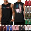 Men's Sleeveless Muscle Tank Top with Letter Print and Flag Pattern Casual Crew Neck Gym Shirt