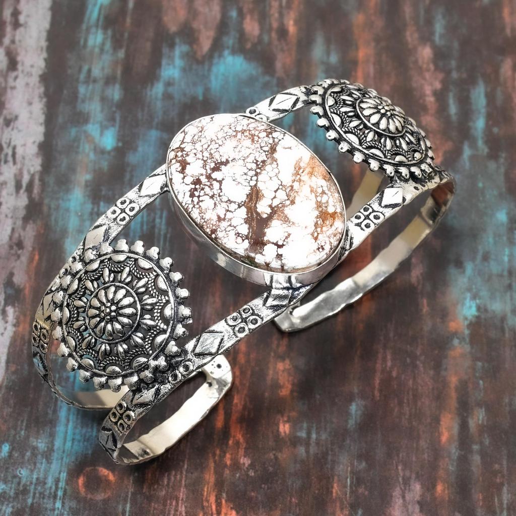 Wildpferd-Edelstein, handgefertigter Armreif aus 925er Sterlingsilber, verstellbar für Thanksgiving