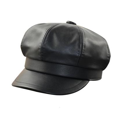 Lady Winter Small Size Octagonal Hat Adult PU LeatherFitted Newsboy Cap Men Big Size Beret Hats 54cm 56cm 57.5cm 59cm 61-62cm