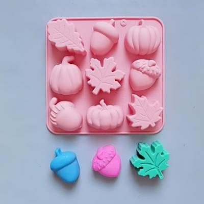 Silikonformen zum Thema Thanksgiving 9 Mulden Kürbis Blatt Eichel Form Süßigkeitenform Kreative DIY Schokolade Kerze Eiswürfelform