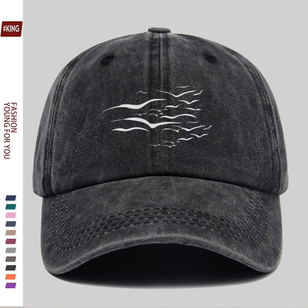 Seagull Flying Graphic Washed Cotton Baseball Cap Unisex Adjustable Outdoor Leisure Hat
