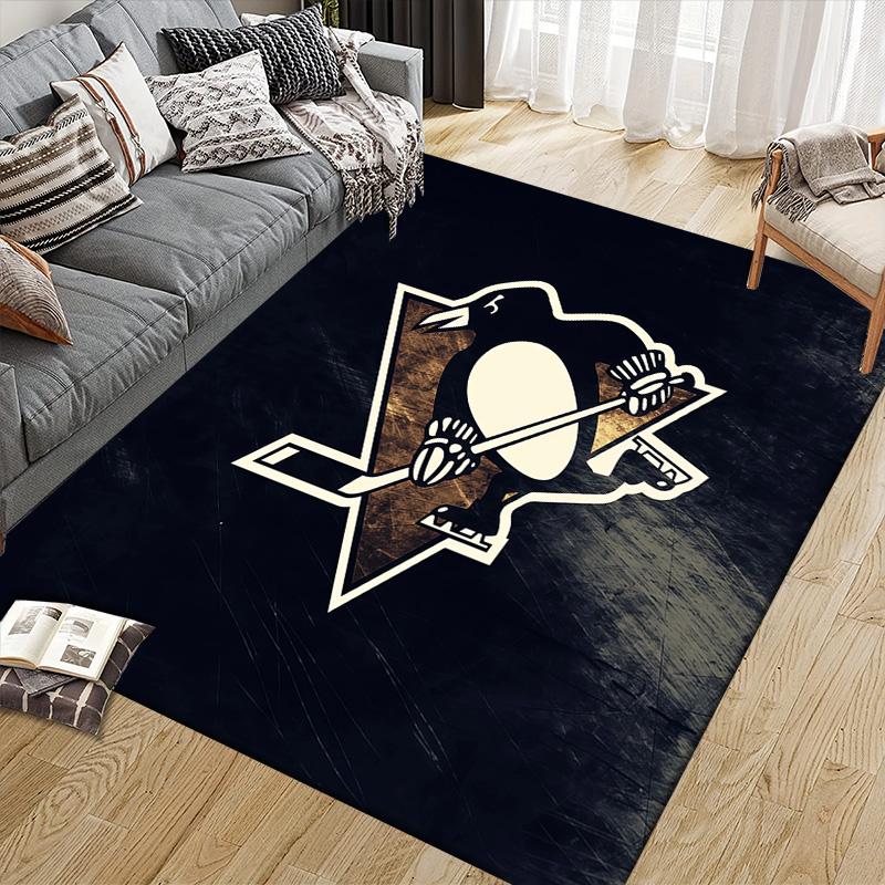 Pittsburgh Penguins Flannel Pattern Square Carpet,Area Rug,Carpet Rug for Living Room Bedroom Sofa Playroom Decor,Non-slip Floor Mat