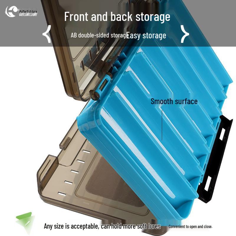 Double-sided Hard Bait Storage Box with Multi-Compartments - Thickened, Hand-held, Dual-Layer Lure Organizer for Sea Fishing.